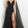 Formal Gowns Jovani - Long Cape Sheath Evening Dress 08022SC - 1 Pc Off White In Size 0 Available 1 Formal Gowns Jovani - Long Cape Sheath Evening Dress 08022SC - 1 Pc Off White In Size 0 Available