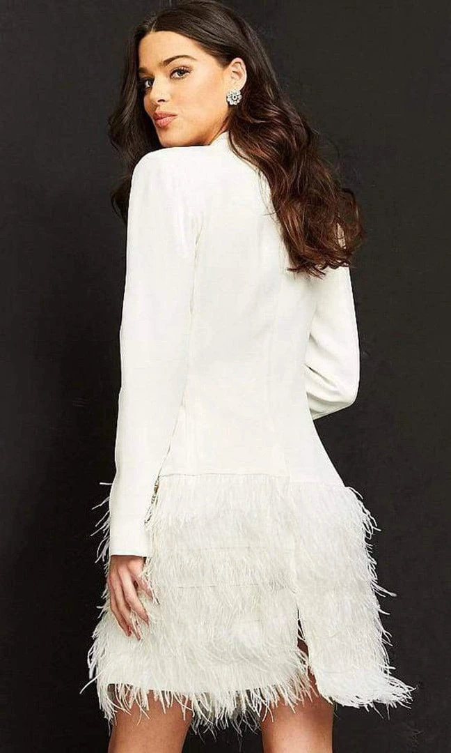 Jovani - M1262 Feather Embellished Mini Suit Dress Cocktail Dresses 4 Jovani - M1262 Feather Embellished Mini Suit Dress Cocktail Dresses