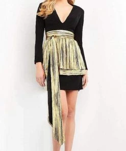 Cocktail Dresses Jovani - M1789 V Neck Dress With Metallic Overskirt