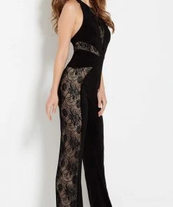Jovani - M49917 Sleeveless Lace Halter Jumpsuit Homecoming Dresses