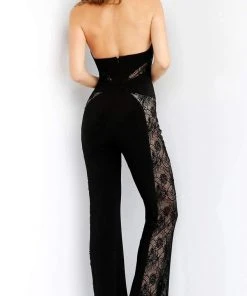 Jovani - M49917 Sleeveless Lace Halter Jumpsuit Homecoming Dresses