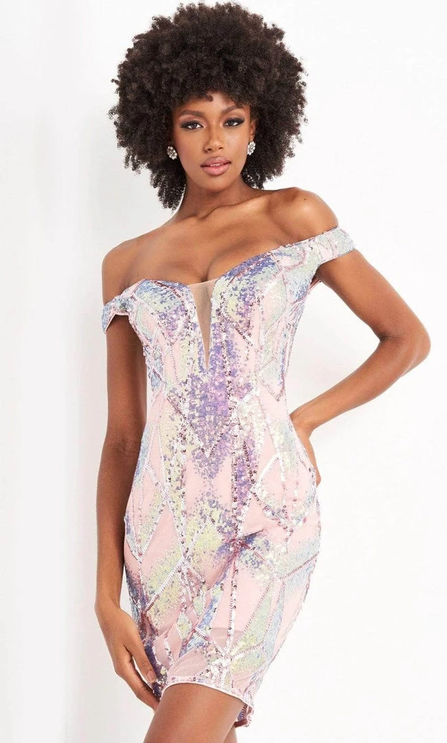 Jovani - Off Shoulder Iridescent Sequin Dress 05101SC - 1 Pc Pink In Size 4 Available 3 Jovani - Off Shoulder Iridescent Sequin Dress 05101SC - 1 Pc Pink In Size 4 Available