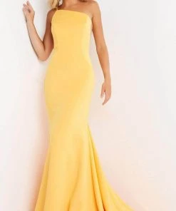 Jovani - One Shoulder Mermaid Prom Gown 06763SC - 1 Pc Yellow In Size 8 Available