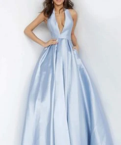 JVN By Jovani Jovani - Plunging Backless Satin Ballgown JVN60772SC - 1 Pc White In Size 2 Available