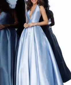 JVN By Jovani Jovani - Plunging Backless Satin Ballgown JVN60772SC - 1 Pc White In Size 2 Available