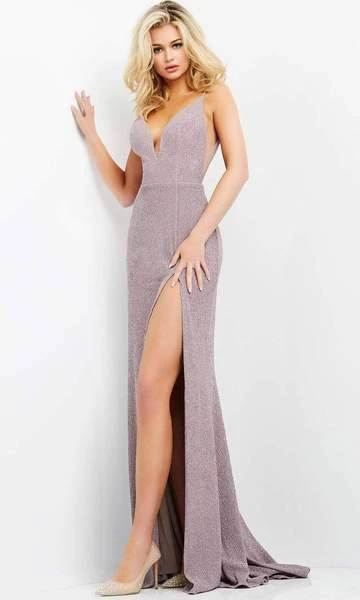Jovani - Plunging V-Neck Backless Glittered High Slit Gown 02914SC - 1 Pc Ultra Violet In Size 0 Available 3 Jovani - Plunging V-Neck Backless Glittered High Slit Gown 02914SC - 1 Pc Ultra Violet In Size 0 Available