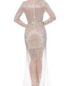 Jovani - Plunging V-Neck Trumpet Gown 02497SC - 1 Pc Gunmetal In Size 4 Available Formal Gowns