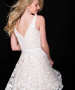 JVN By Jovani Jovani - Sleeveless Deep V Neck Floral Sequined Short Party Dress JVN47506 Cocktail Dresses 13 JVN By Jovani Jovani - Sleeveless Deep V Neck Floral Sequined Short Party Dress JVN47506 Cocktail Dresses