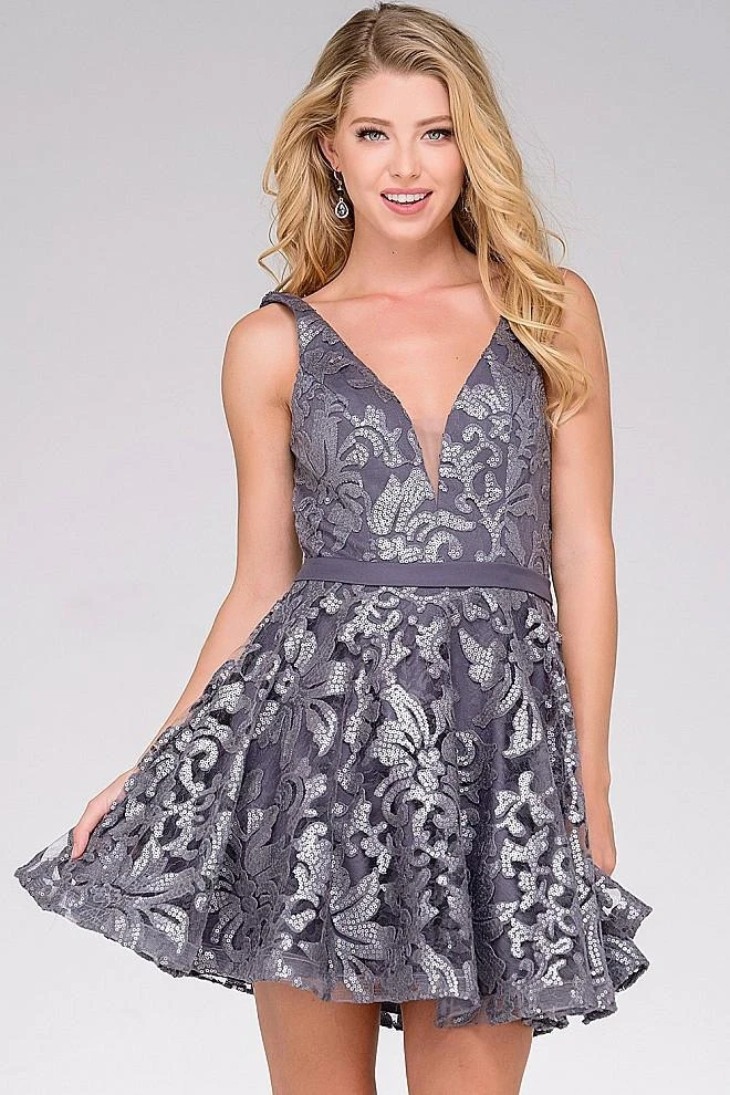 JVN By Jovani Jovani - Sleeveless Deep V Neck Floral Sequined Short Party Dress JVN47506 Cocktail Dresses 9 JVN By Jovani Jovani - Sleeveless Deep V Neck Floral Sequined Short Party Dress JVN47506 Cocktail Dresses