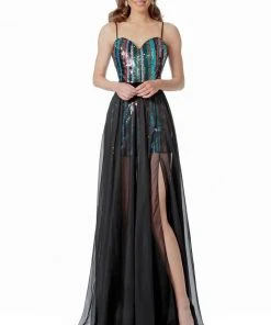 Formal Gowns Jovani - Sleeveless Sheer A-Line Prom Dress 66297SC - 1 Pc Multi In Size 10 Available