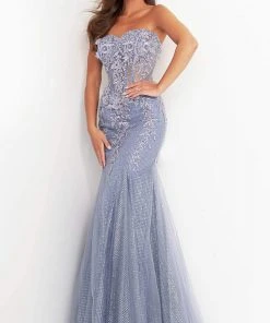 Jovani - Strapless Corset Ornate Mermaid 3623SC - 1 Pc Grey/Purple In Size 6 Available Formal Gowns
