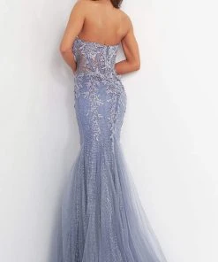 Jovani - Strapless Corset Ornate Mermaid 3623SC - 1 Pc Grey/Purple In Size 6 Available Formal Gowns