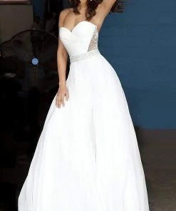 Jovani - Strapless Ruche-Ornate A-Line Dress 00457SC - 1 Pc Off-White In Size 12 Available