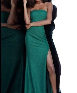 Jovani - Strapless Shimmer Trumpet Dress With Slit 8063SC - 1 Pc Steel In Size 4 Available Formal Gowns