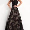 Jovani - V-Neck Floral Sequin Evening Gown 03330SC - 1 Pc Black In Size 12 Available