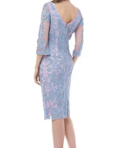 JS Collections - 866567 Sheer Quarter Sleeve Soutache Sheath Dress