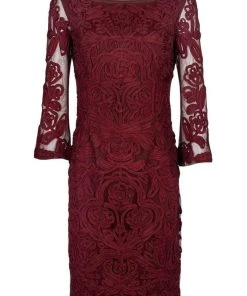 JS Collections - 866567 Sheer Quarter Sleeve Soutache Sheath Dress