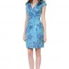 Kay Unger - 124576 Cap Sleeve Wrap Bodice Dress - 1 Pc Blue Multi In Sizes 18 Available Cocktail Dresses