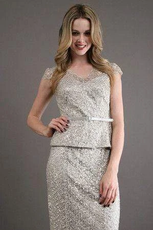 Kay Unger - Fully Sequin Embellished V Neck Top - 1 Pc Platinum In Size 4 Available 3 Kay Unger - Fully Sequin Embellished V Neck Top - 1 Pc Platinum In Size 4 Available