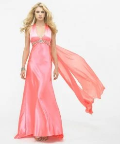 La Femme - 12262 Halter Style Bead Embellished Empire Evening Gown