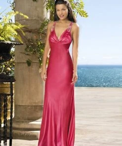 La Femme - 12690 Beaded Strap V-Neck Satin Prom Dress