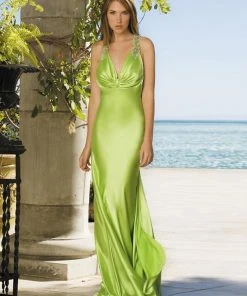 La Femme - 12690 Beaded Strap V-Neck Satin Prom Dress 8 La Femme - 12690 Beaded Strap V-Neck Satin Prom Dress