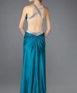 La Femme - 13277 Sexy Beaded V-Neck Long Sheath Dress Formal Gowns
