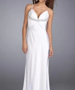 La Femme - 13308 Sensational Bejeweled V-Neck Sheath Dress Formal Gowns