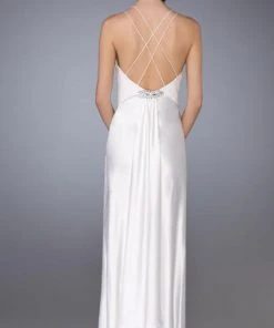 La Femme - 13308 Sensational Bejeweled V-Neck Sheath Dress Formal Gowns