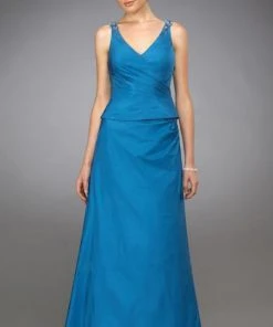 Formal Gowns La Femme - 13673 Embellished Ruched V-neck A-line Dress