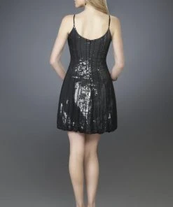 La Femme - 14021 Simple Evening Mini Dress With Bubble Skirt