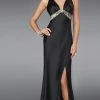 Formal Gowns La Femme - 14196 Silk Prom Dress With Printed Belt And Back Design 1 Formal Gowns La Femme - 14196 Silk Prom Dress With Printed Belt And Back Design