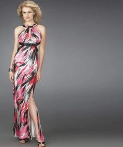 Formal Gowns La Femme - 14209 Printed Halter Elegant Dress With Cut-Outs