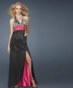 La Femme - 14308 Halter Printed Open Back Dress Formal Gowns