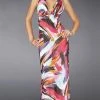 La Femme - 14319 Deep V-neckline Printed Evening Dress