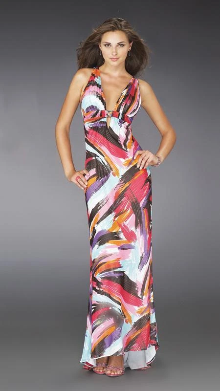 La Femme - 14319 Deep V-neckline Printed Evening Dress 3 La Femme - 14319 Deep V-neckline Printed Evening Dress