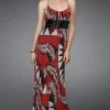 La Femme - 14359 Long Printed Dress With Pleated Waistband 1 La Femme - 14359 Long Printed Dress With Pleated Waistband