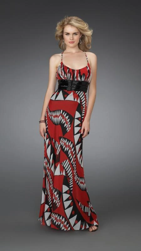 La Femme - 14359 Long Printed Dress With Pleated Waistband 3 La Femme - 14359 Long Printed Dress With Pleated Waistband