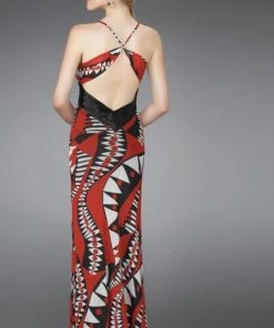 La Femme - 14359 Long Printed Dress With Pleated Waistband 6 La Femme - 14359 Long Printed Dress With Pleated Waistband