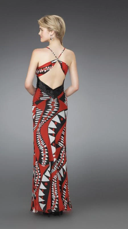 La Femme - 14359 Long Printed Dress With Pleated Waistband 4 La Femme - 14359 Long Printed Dress With Pleated Waistband