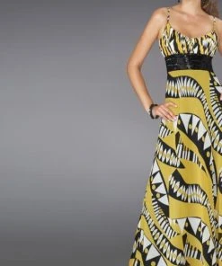 La Femme - 14359 Long Printed Dress With Pleated Waistband 7 La Femme - 14359 Long Printed Dress With Pleated Waistband