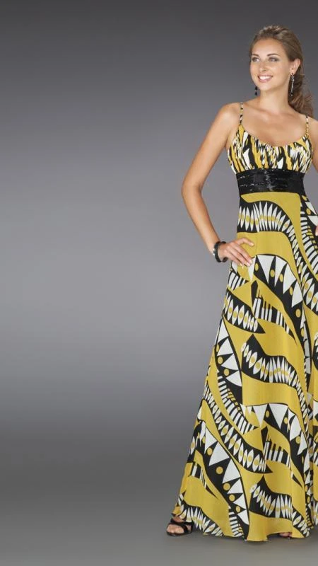 La Femme - 14359 Long Printed Dress With Pleated Waistband 5 La Femme - 14359 Long Printed Dress With Pleated Waistband