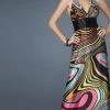 La Femme - 14369 Long Haltered Gown In Optical Multi-color Print