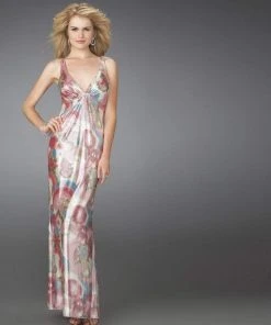 Formal Gowns La Femme - 14441 Long Printed Dress With Criss Cross Back