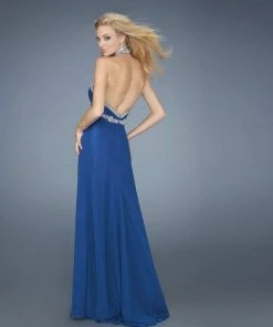 La Femme - 14452 Long Haltered Gown With Beaded Straps