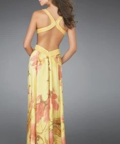 Formal Gowns La Femme - 14529 Long Printed Dress With Cut Outs