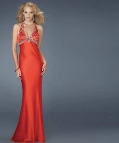La Femme - 14568 Ravishingly Ornate Notched V-Neck Sheath Gown Formal Gowns