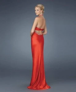 La Femme - 14568 Ravishingly Ornate Notched V-Neck Sheath Gown Formal Gowns