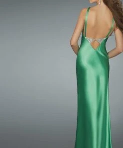 La Femme - 14600 Resplendent Halter-Style Sheath Gown With Center Slit