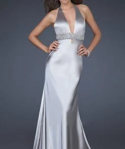 La Femme - 14743 Sophisticated Long Gown With Plunging Neckline Prom Dresses